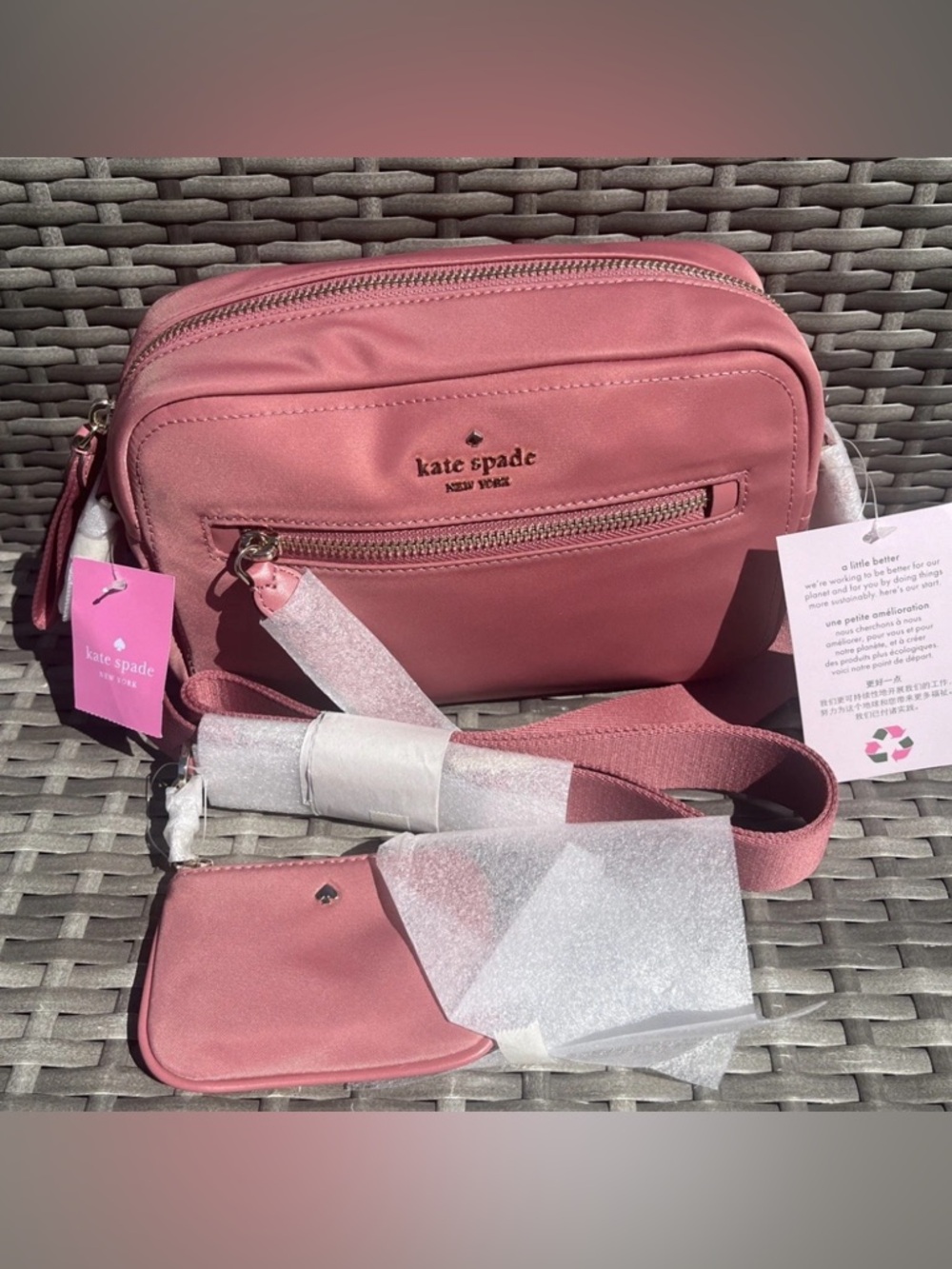 ❌SOLD❌Kate Spade Chelsea Mauve Pink Camera Nylon Crossbody w/ Coin Card Case